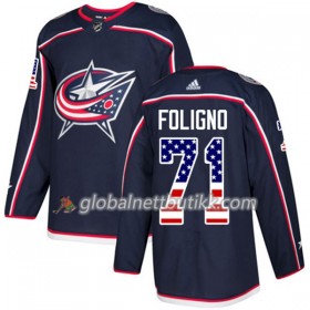 Blue Jackets Hockeydrakt Nick Foligno 71 2017-2018 USA Flag Fashion Blå Adidas Authentic - Herre